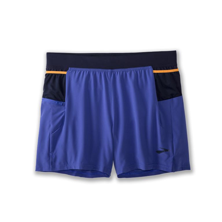 Brooks Men's SHERPA 5 2-IN-1 Running Shorts - Amparo Blue/Navy/Fluoro Orange - Canada (VWCKQ-7361)